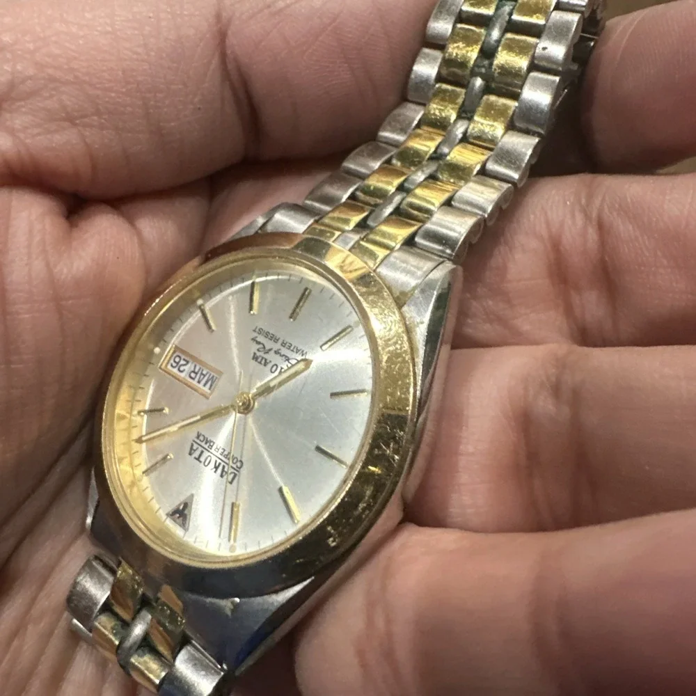 Dakota Copper Back Two Tone Mens Watch‎ 36mm Quartz  Rare For Repair Fit 7.5in